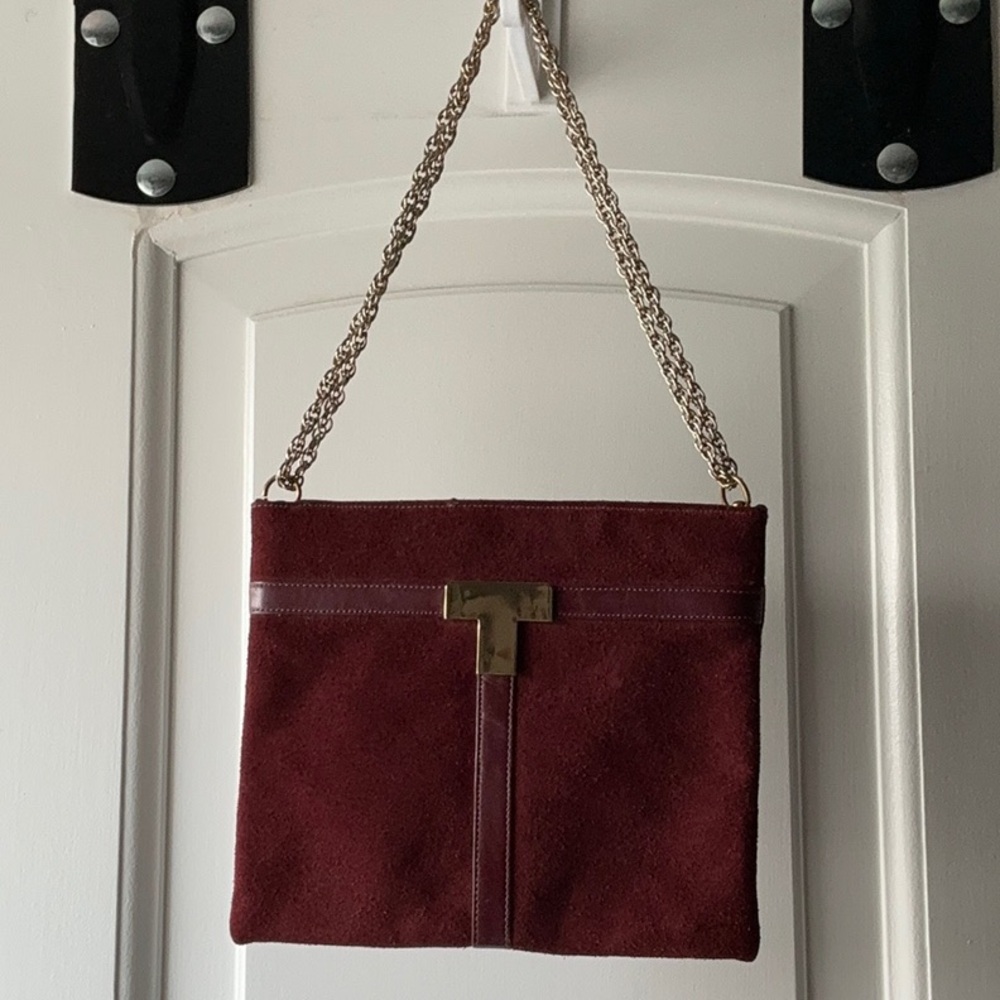 Vintage Triangle New York Maroon Suede Leather Handbag